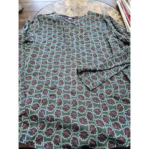 Simply Styled V Neck Green Floral Print Blouse Shirt Women's Size XL Long Sleeve